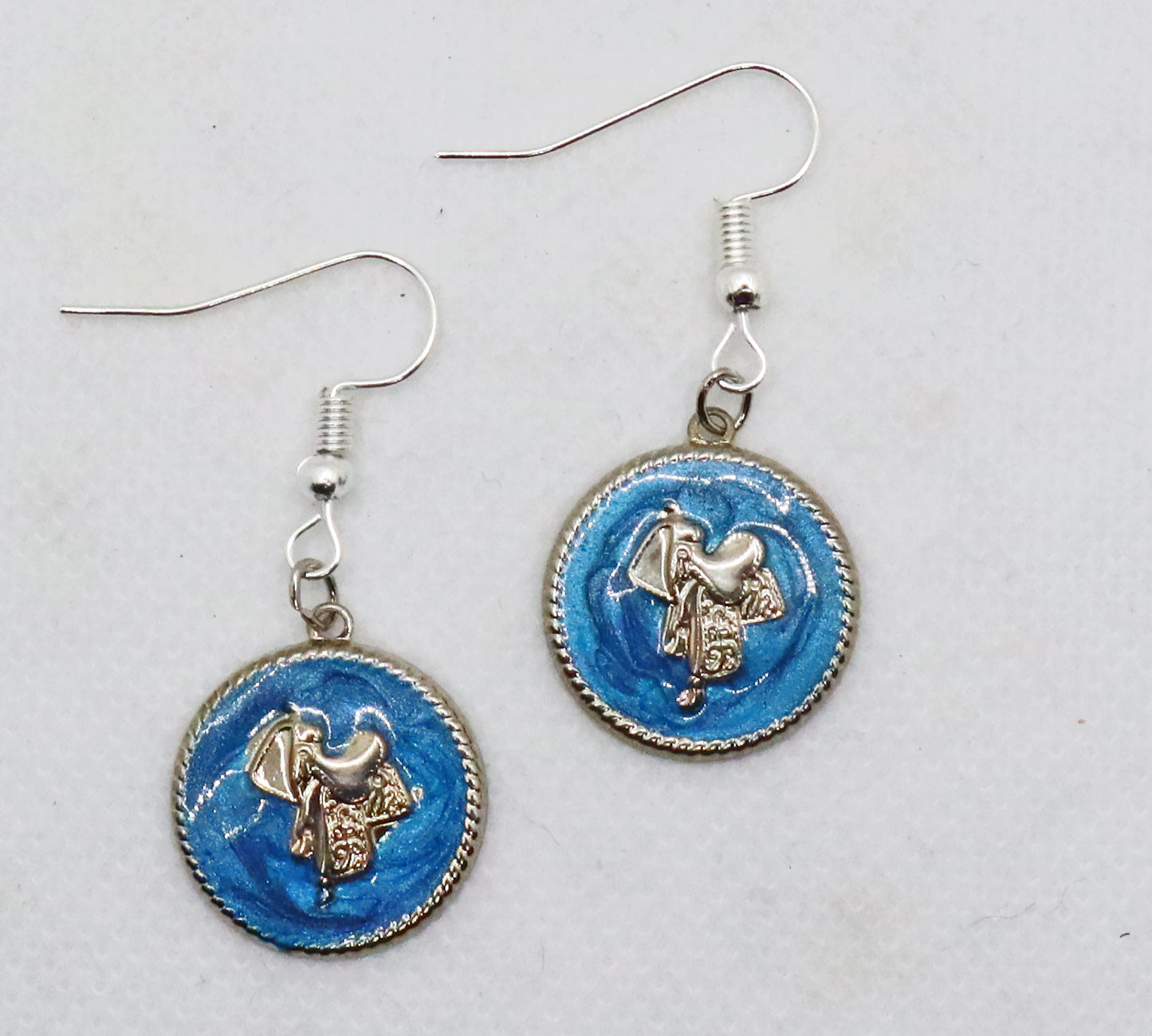 Cowboy Teal Saddle Vintage Earrings
