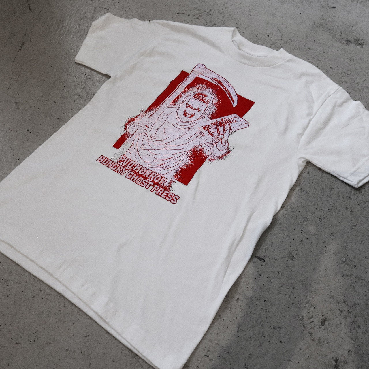 Rewind or Die PVD Horror x Hungry Ghost Press Tee White