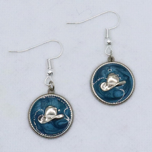 Cowboy Teal Cowboy Hat Vintage Earrings