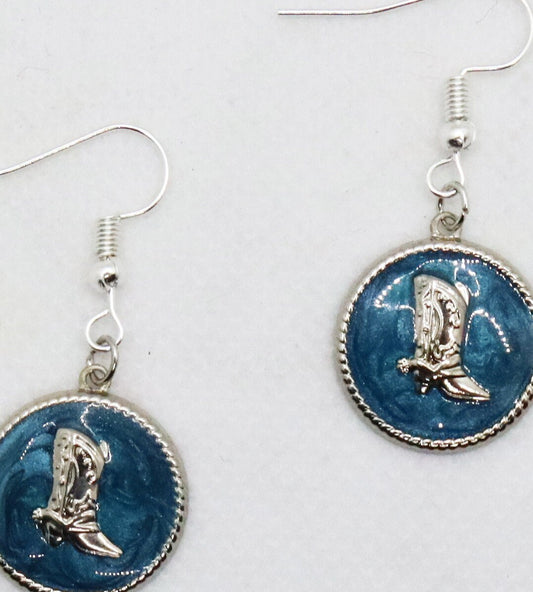 Cowboy Teal Boot Vintage Earrings
