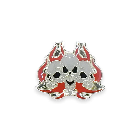 Vintage Triple Flaming Skull Pin