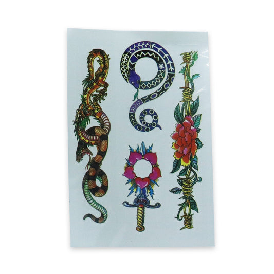 Vintage Snakes and Roses Temporary Tattoo Sheet